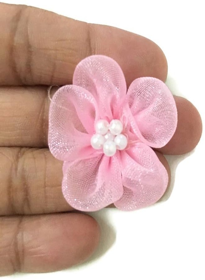 DaSync SYNC Pink Flowers Decoration Craft Patches for Clothes Artificial Blouse Hair Jewellery Imitation Dresses Dupatta Suits, Sarees Gowns 25 Pieces Flower - Image 3